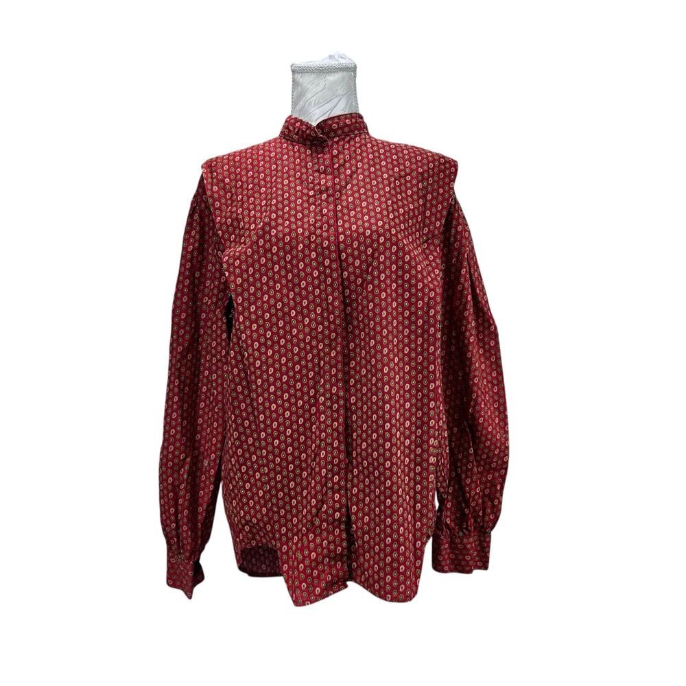 Vintage Red Paisley Button Down Bishop Sleeve Women XL Victorian Romance Prairie